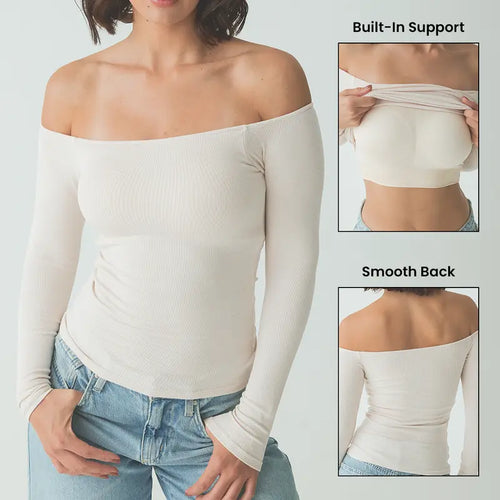 Braless Off the Shoulder Top-Fitted Women's Top with built in removeable padding