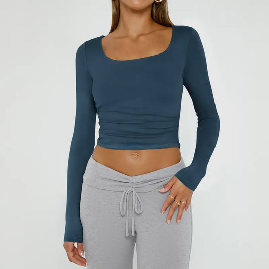 Women's 3 Pack Long Sleeve Crop Tops Slim Fit Y2K Fashion Basic Layering Shirts