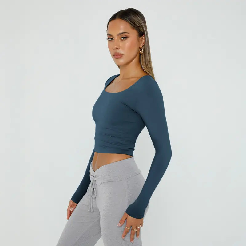 Women's 3 Pack Long Sleeve Crop Tops Slim Fit Y2K Fashion Basic Layering Shirts