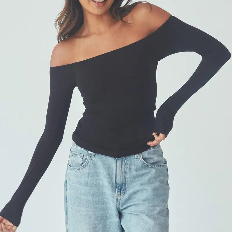 Braless Off the Shoulder Top-Fitted Women's Top with built in removeable padding