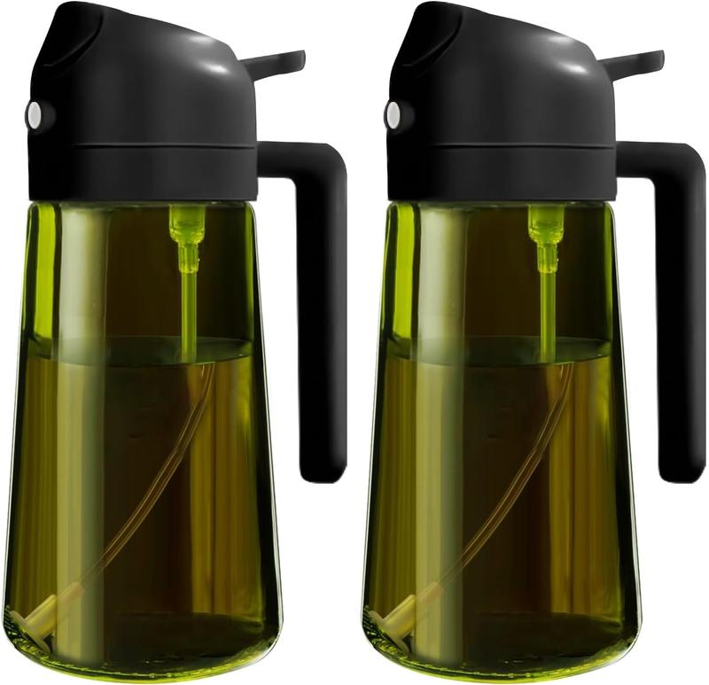 2-Pack Dark Glass Oil Sprayer – 16oz Light-Blocking Bottle for Cooking & Air Fryer