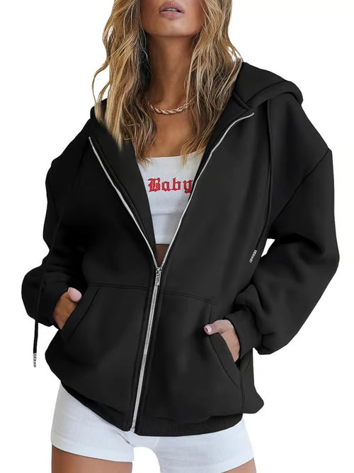 2025 Winter Womens Zip Up Hoodies Oversized Sweatshirts