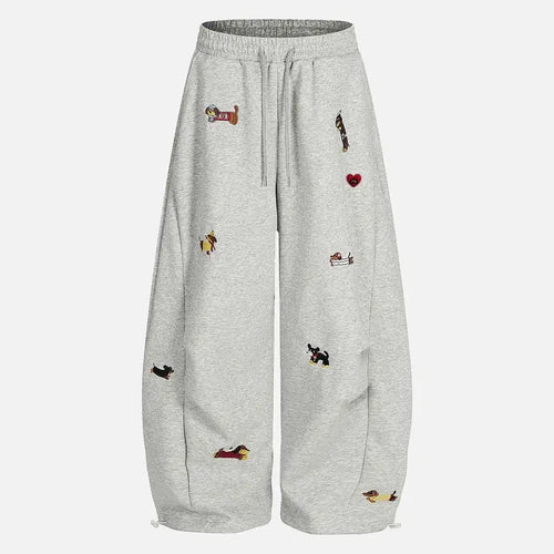 Unisex Embroidery Puppy Baggy Barrel Sweatpants Y2K Streetwear Loose Fit Vintage Joggers
