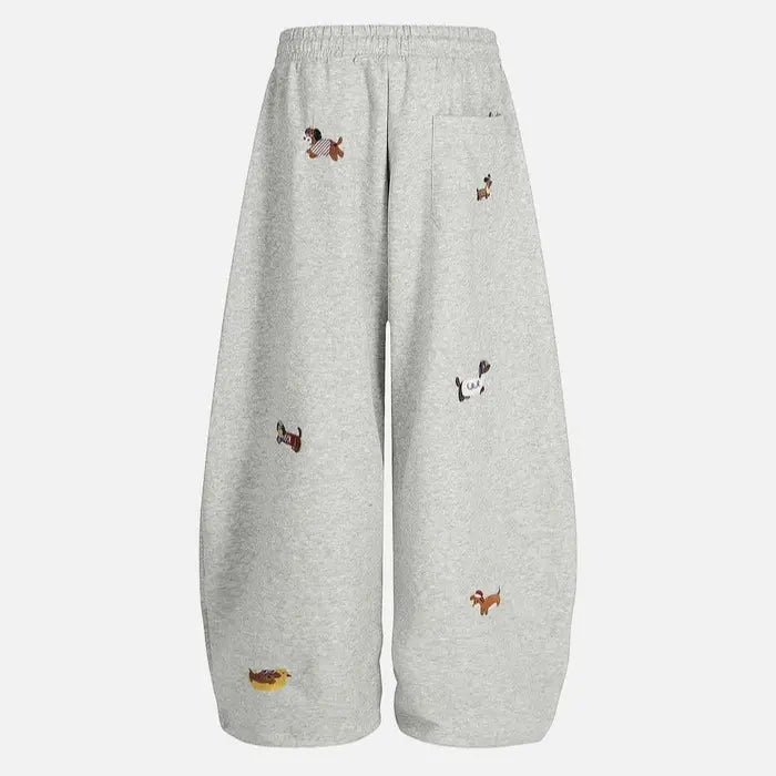 Unisex Embroidery Puppy Baggy Barrel Sweatpants Y2K Streetwear Loose Fit Vintage Joggers