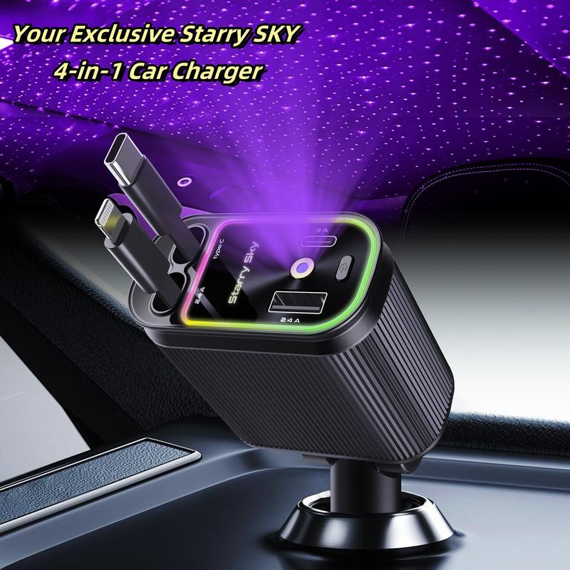 Starlight In Car Roof Retractable Car Charger with Lightning Cable