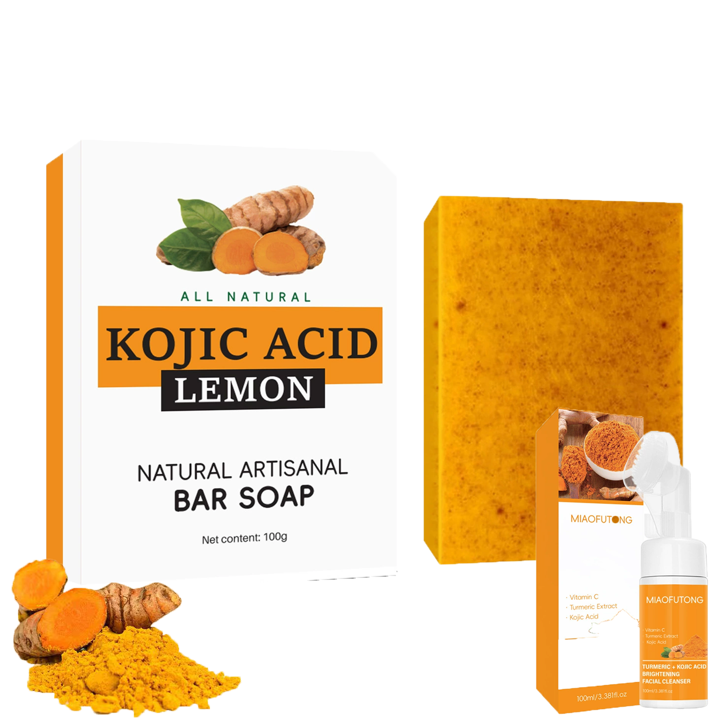 🍋✨"Lemon Turmeric Face & Body Set - Soap + Foam Cleanser"