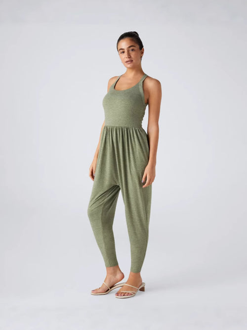 U Neck Pocket Harem Casual Jumpsuit