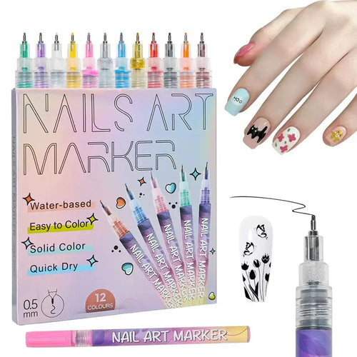 12 Color Nail Doodle Pen for DIY Nail Art Quick Drying Acrylic Painting and 3D Dot Embroidery acrylic nail