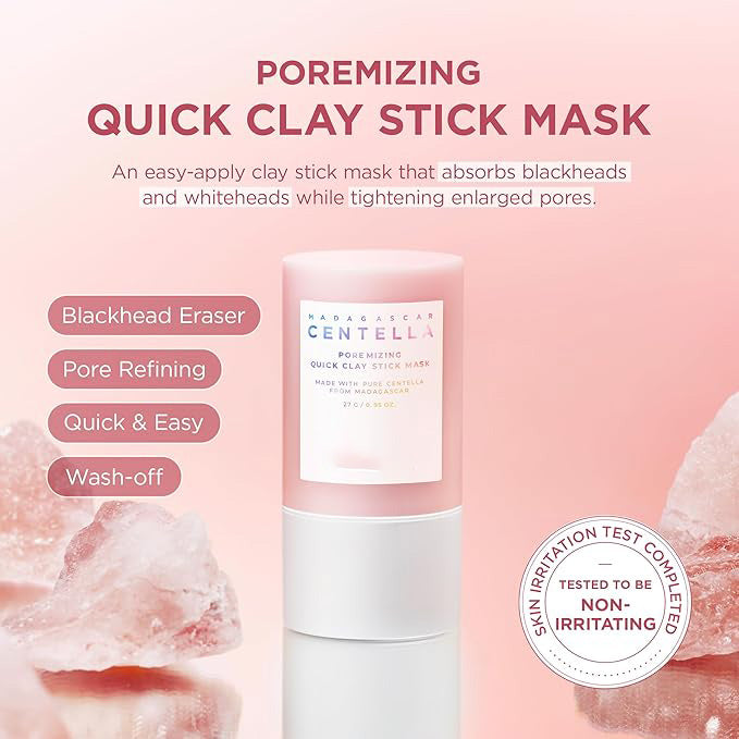 Pink Clay Pore Stick Mask: Himalayan Salt Minimize Pores, Centella Soothe