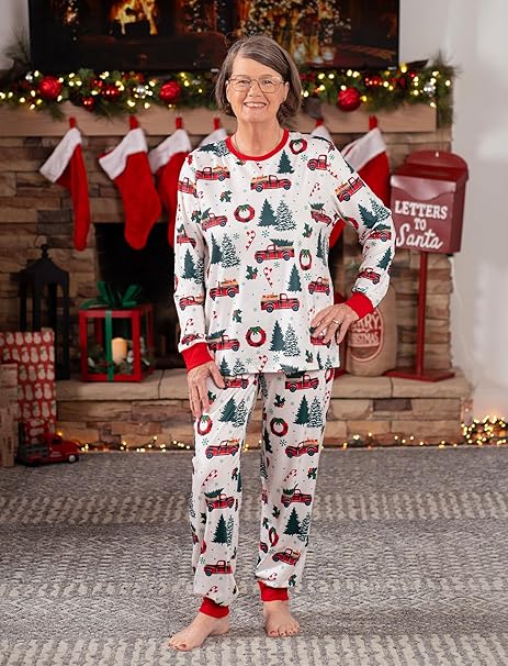 Christmas Pajamas Soft & Stretchy Family Matching Long Sleeve Sets Christmas Cars Patterned Sleepwear for Women Men Couples Adult Kids