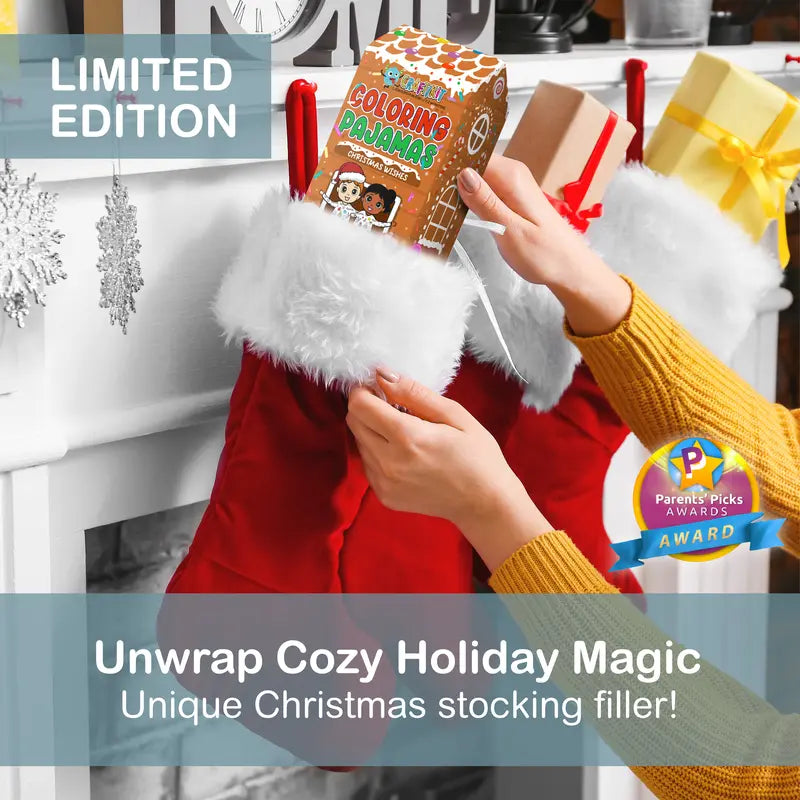 Kids Christmas Coloring Pajamas Set with Markers Soft Bamboo Viscose 2-Piece