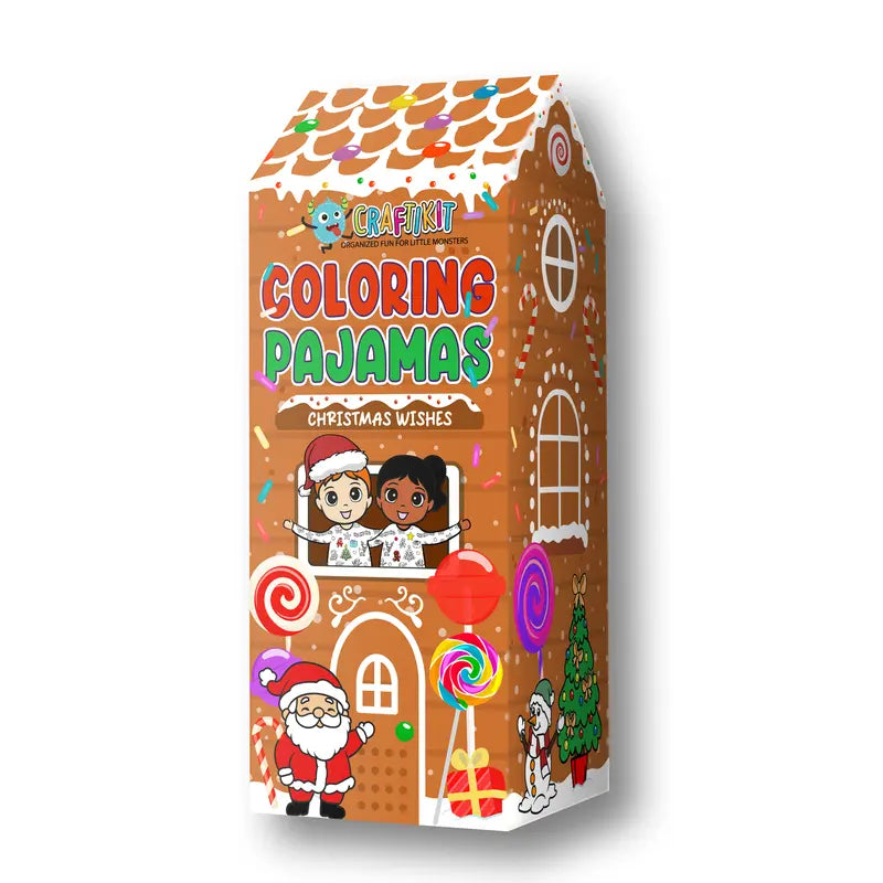 Kids Christmas Coloring Pajamas Set with Markers Soft Bamboo Viscose 2-Piece