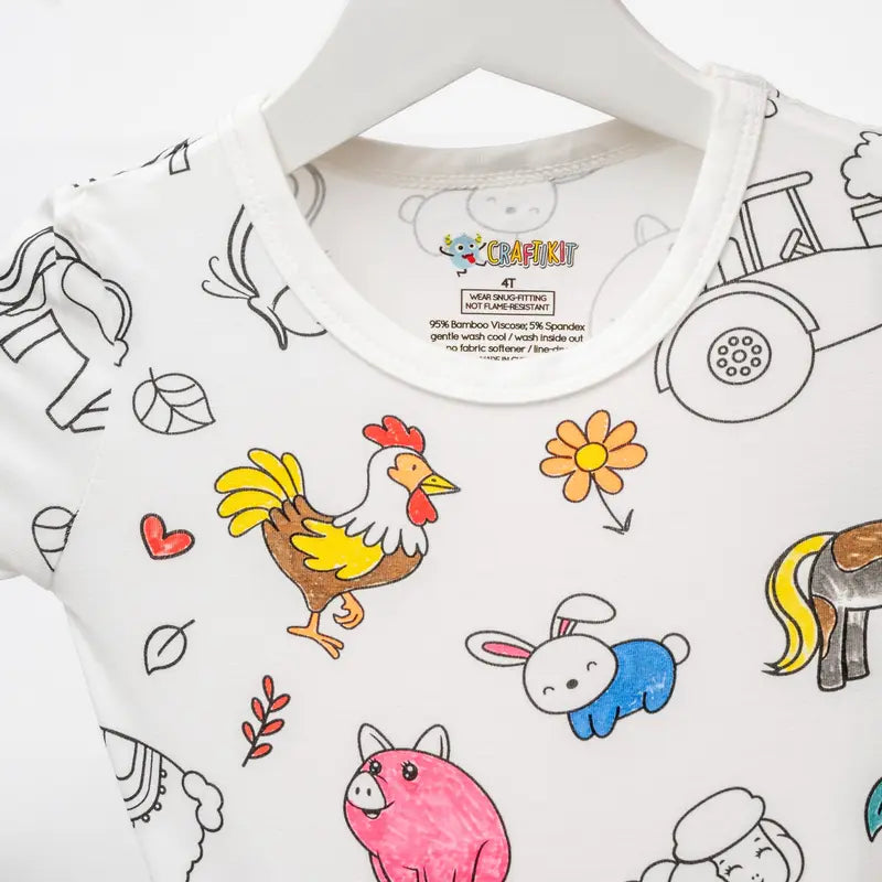 Kids Christmas Coloring Pajamas Set with Markers Soft Bamboo Viscose 2-Piece