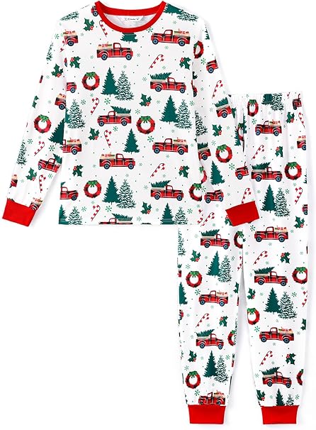 Christmas Pajamas Soft & Stretchy Family Matching Long Sleeve Sets Christmas Cars Patterned Sleepwear for Women Men Couples Adult Kids