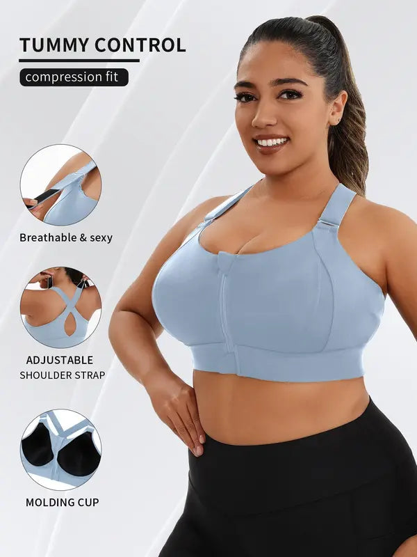 🏋️♀️ "Lock-in Comfort!" Adjustable Strap Sports Bra - Zip-Front Convenience, All-Day Breathable Wear