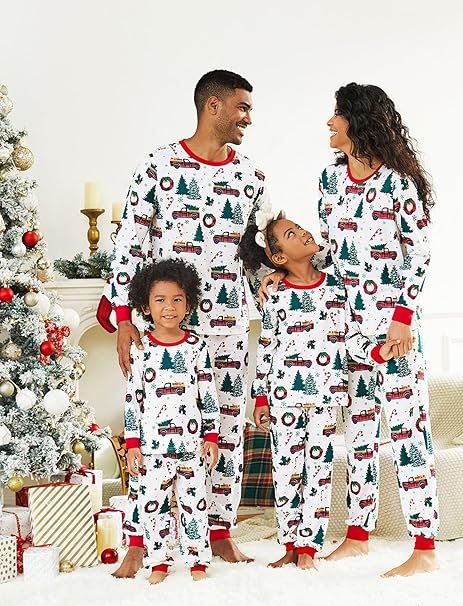 Christmas Pajamas Soft & Stretchy Family Matching Long Sleeve Sets Christmas Cars Patterned Sleepwear for Women Men Couples Adult Kids