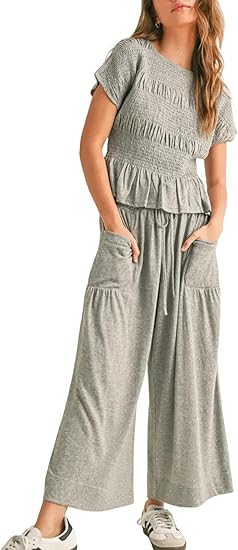 ✨ Bohemian Smocked Top 👖 High-Waisted Wide-Leg Pants