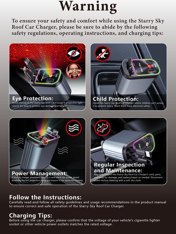 Starlight In Car Roof Retractable Car Charger with Lightning Cable
