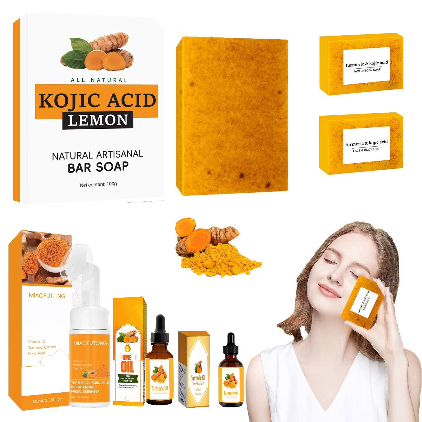 🍋✨"Lemon Turmeric Face & Body Set - Soap + Foam Cleanser"