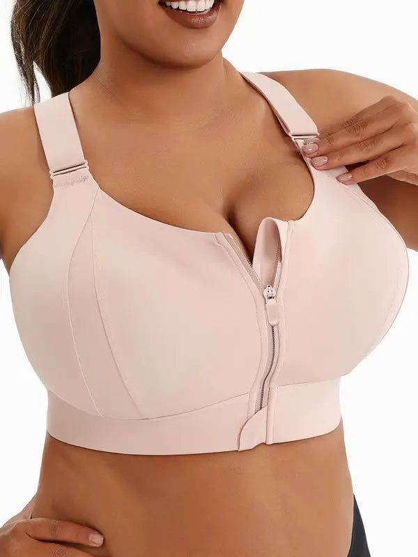 🏋️♀️ "Lock-in Comfort!" Adjustable Strap Sports Bra - Zip-Front Convenience, All-Day Breathable Wear