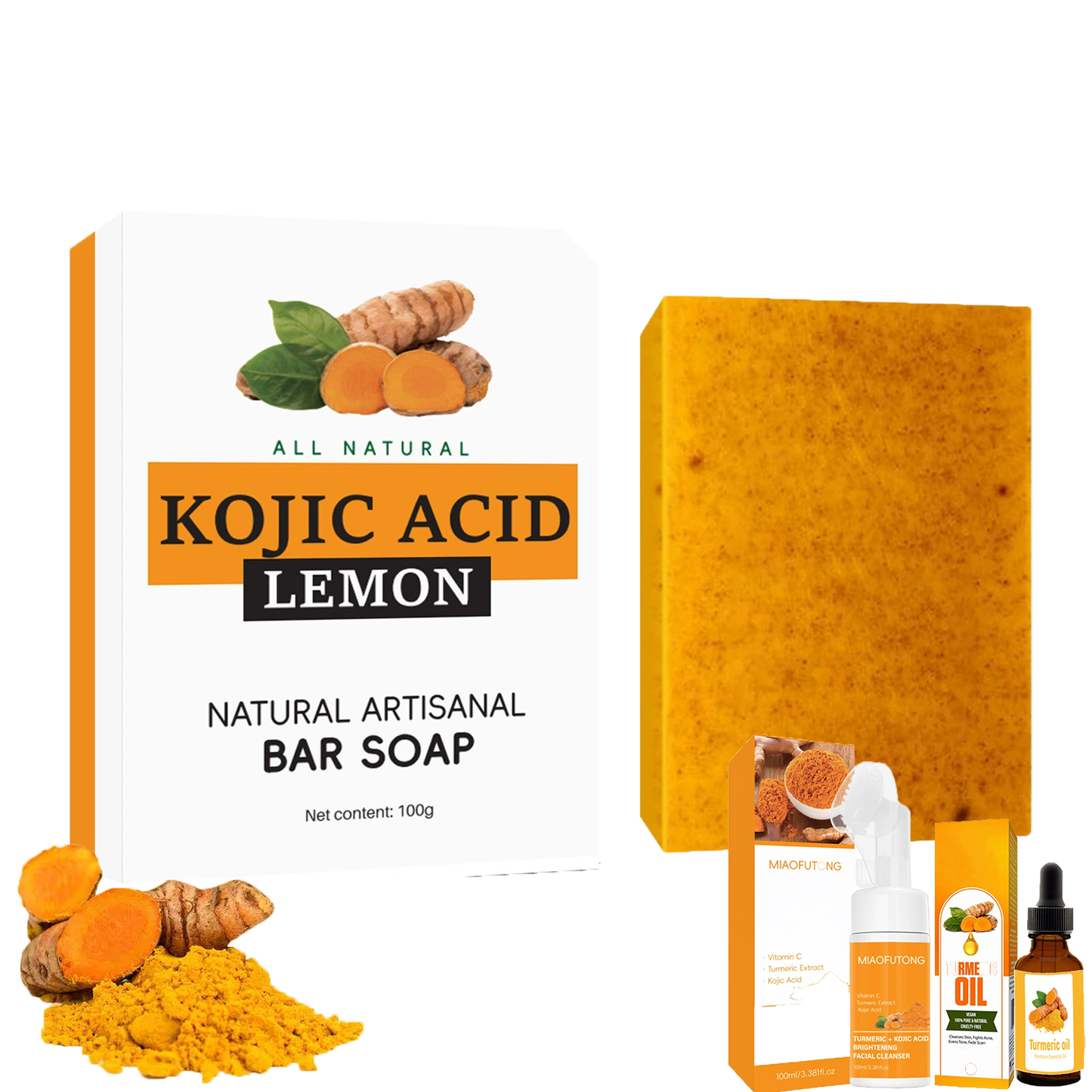 🍋✨"Lemon Turmeric Face & Body Set - Soap + Foam Cleanser"