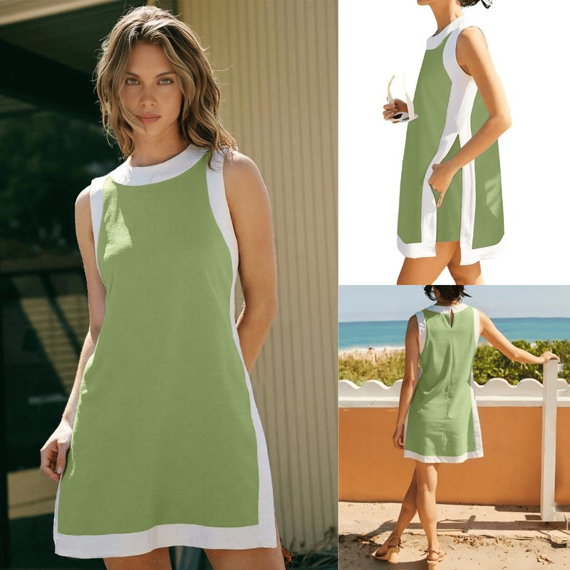 ⏰Hot Sale-Women's Casual Color Block Sleeveless Tops Matching Shorts with Pockets