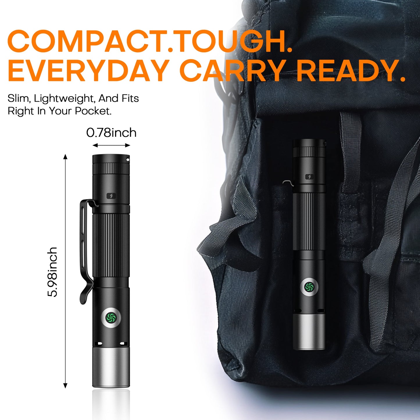 600LM Rechargeable EDC Flashlight - 7 Modes, Magnetic Base & Emergency Alarm