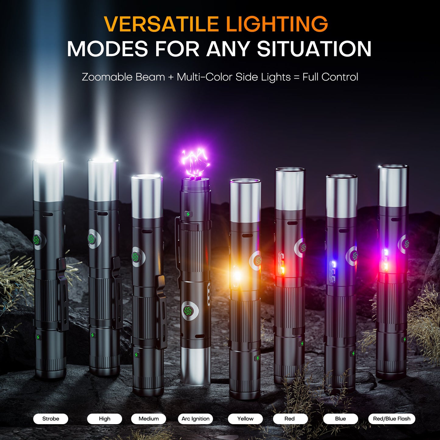 600LM Rechargeable EDC Flashlight - 7 Modes, Magnetic Base & Emergency Alarm