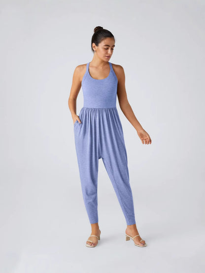 U Neck Pocket Harem Casual Jumpsuit
