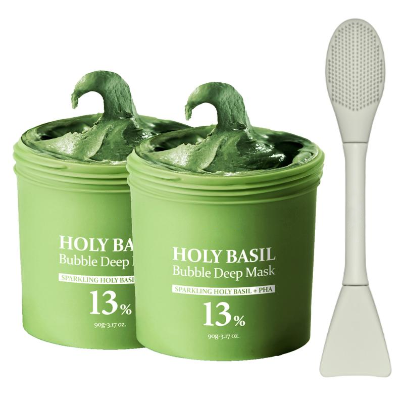 🌿 Holy Basil Bubble Deep Mask 13% | Sparkling PHA Clay Wash-Off Pack