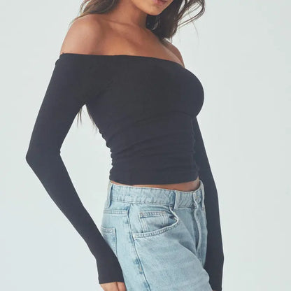 Braless Off the Shoulder Top-Fitted Women's Top with built in removeable padding