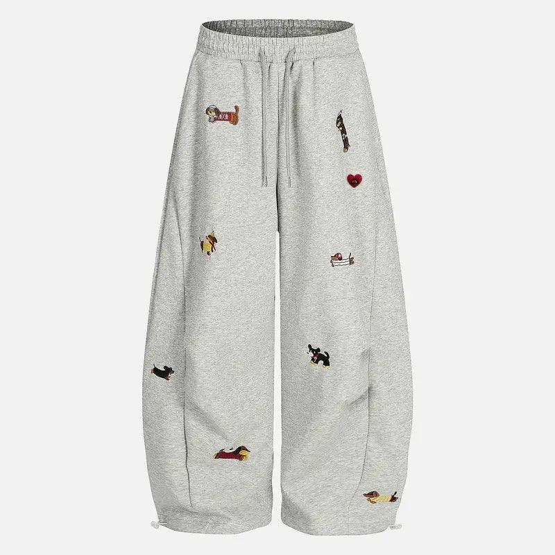 Unisex Embroidery Puppy Baggy Barrel Sweatpants Y2K Streetwear Loose Fit Vintage Joggers