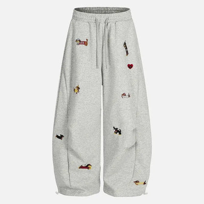 Unisex Embroidery Puppy Baggy Barrel Sweatpants Y2K Streetwear Loose Fit Vintage Joggers