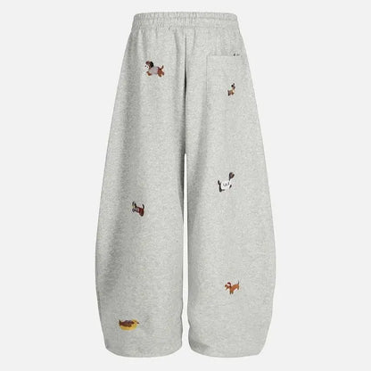 Unisex Embroidery Puppy Baggy Barrel Sweatpants Y2K Streetwear Loose Fit Vintage Joggers