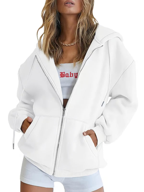 2025 Winter Womens Zip Up Hoodies Oversized Sweatshirts