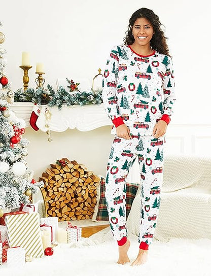 Christmas Pajamas Soft & Stretchy Family Matching Long Sleeve Sets Christmas Cars Patterned Sleepwear for Women Men Couples Adult Kids