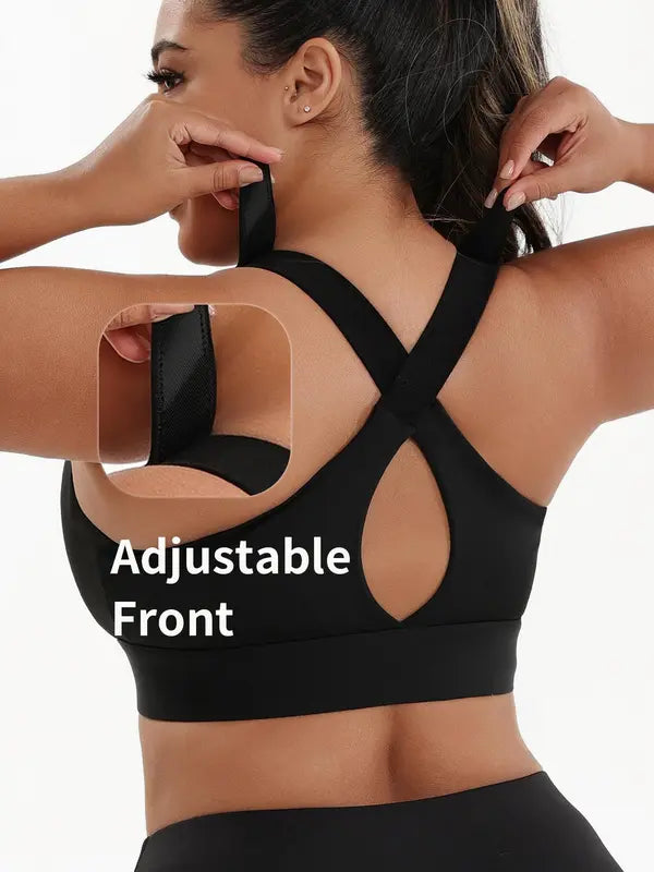 🏋️‍♀️ "Lock-in Comfort!" Adjustable Strap Sports Bra - Zip-Front Convenience, All-Day Breathable Wear