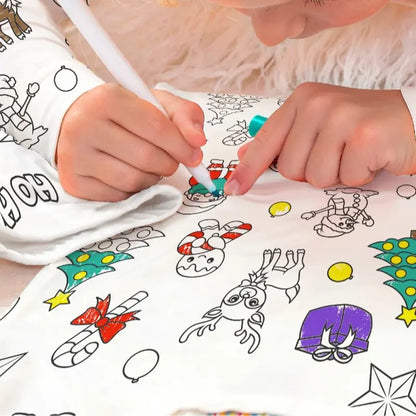 Kids Christmas Coloring Pajamas Set with Markers Soft Bamboo Viscose 2-Piece