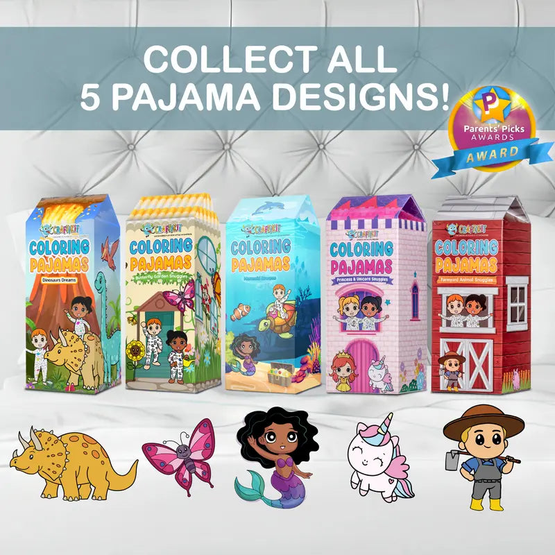 Kids Christmas Coloring Pajamas Set with Markers Soft Bamboo Viscose 2-Piece