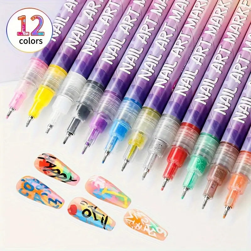 12 Color Nail Doodle Pen for DIY Nail Art Quick Drying Acrylic Painting and 3D Dot Embroidery acrylic nail