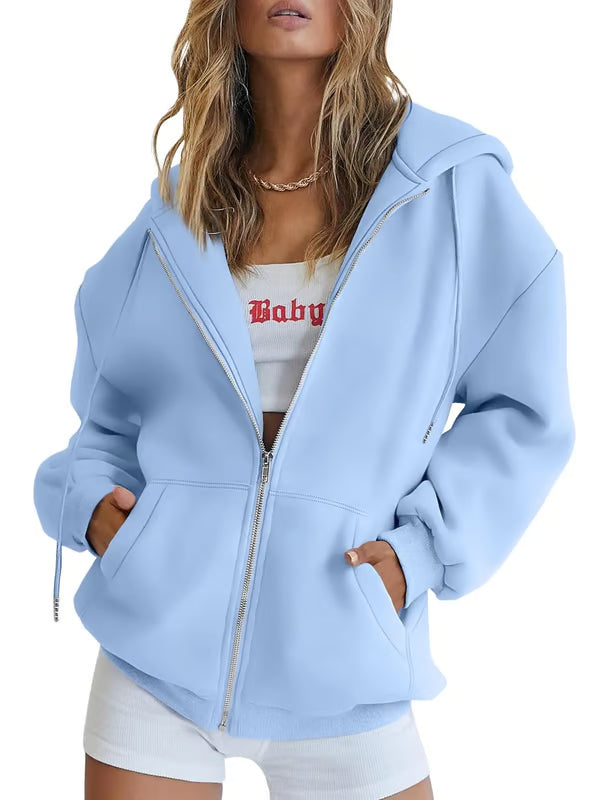 2025 Winter Womens Zip Up Hoodies Oversized Sweatshirts