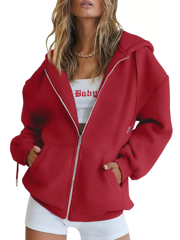2025 Winter Womens Zip Up Hoodies Oversized Sweatshirts