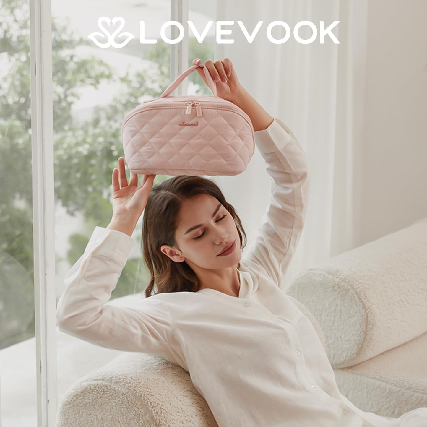 2-in-1 Puffer Travel Makeup Bag – Waterproof Cosmetic Organizer with Brush Holder & Handle