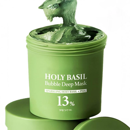 🌿 Holy Basil Bubble Deep Mask 13% | Sparkling PHA Clay Wash-Off Pack