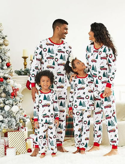 Christmas Pajamas Soft & Stretchy Family Matching Long Sleeve Sets Christmas Cars Patterned Sleepwear for Women Men Couples Adult Kids