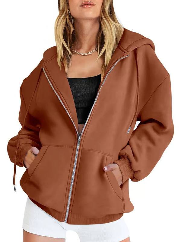 2025 Winter Womens Zip Up Hoodies Oversized Sweatshirts