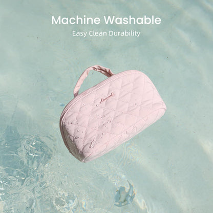 2-in-1 Puffer Travel Makeup Bag – Waterproof Cosmetic Organizer with Brush Holder & Handle