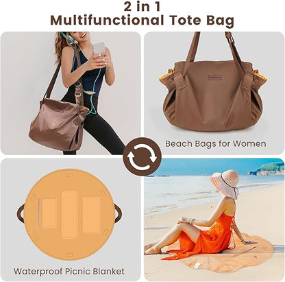 The Toted Blanket - 2-in-1 Beach Bag and Picnic Blanket, Sand Repellent & Water Resistant, 42L Large Tote with Pockets