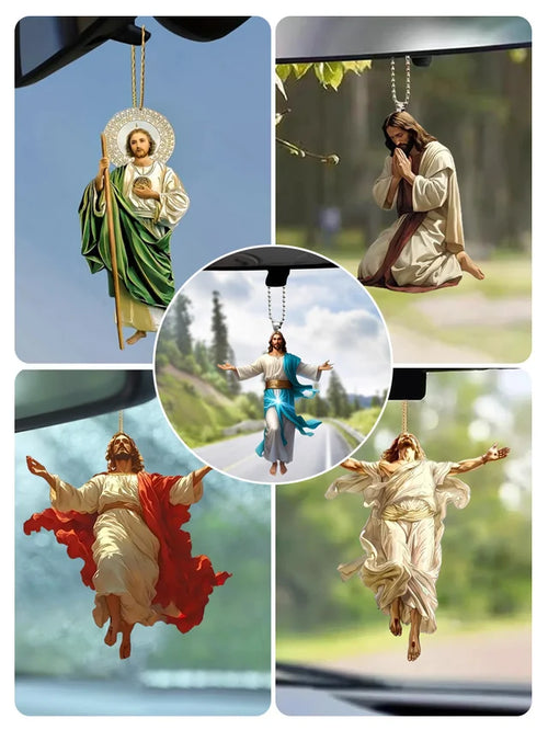🙏✨ 2D Retro Jesus Car Hanging Decor 🚗 Faith & Peace Gift 🌿