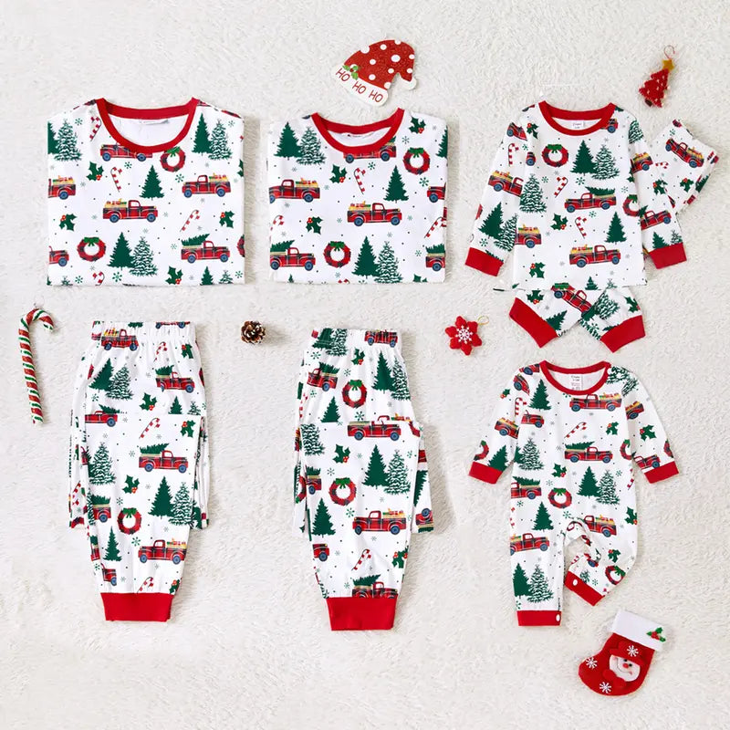 Christmas Pajamas Soft & Stretchy Family Matching Long Sleeve Sets Christmas Cars Patterned Sleepwear for Women Men Couples Adult Kids